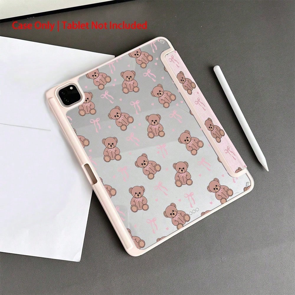 1 Piece Pink Teddy Bear & Bow Patterns- Sweet And LovelyProtective Folio Tablet Cases With Pen Holder,Compatible With 10.9/10.2/ Air 5th Gen/Pro11/10th/9.7/Air 2/ (7th Gen)/ (8th Gen)/ Air 4/5/ Pro