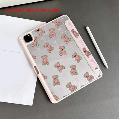 1 Piece Pink Teddy Bear & Bow Patterns- Sweet And LovelyProtective Folio Tablet Cases With Pen Holder,Compatible With 10.9/10.2/ Air 5th Gen/Pro11/10th/9.7/Air 2/ (7th Gen)/ (8th Gen)/ Air 4/5/ Pro