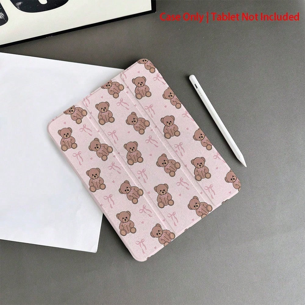 1 Piece Pink Teddy Bear & Bow Patterns- Sweet And LovelyProtective Folio Tablet Cases With Pen Holder,Compatible With 10.9/10.2/ Air 5th Gen/Pro11/10th/9.7/Air 2/ (7th Gen)/ (8th Gen)/ Air 4/5/ Pro