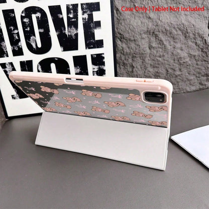 1 Piece Pink Teddy Bear & Bow Patterns- Sweet And LovelyProtective Folio Tablet Cases With Pen Holder,Compatible With 10.9/10.2/ Air 5th Gen/Pro11/10th/9.7/Air 2/ (7th Gen)/ (8th Gen)/ Air 4/5/ Pro
