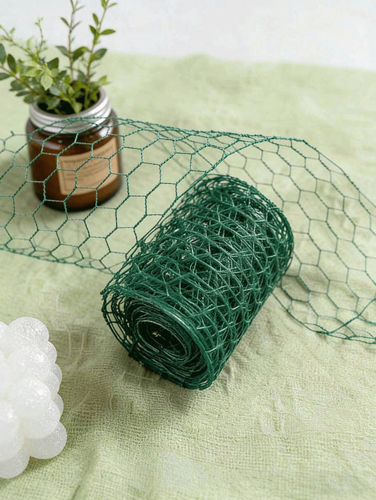 1 Roll Green/Black/Brown Chicken Wire, 4 Inch X 118 Inch, Lightweight Hexagonal Metal Mesh For Crafts, Floral Arrangements, Wedding Decor