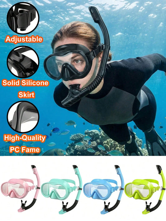 1 Set 6 Color Options High Definition Anti-Fog Large Frame Snorkel Mask & Breathing Tube Kit, Portable Full Dry Snorkeling Gear For Adults, Leak-Proof & Comfortable Fit, Unisex, Suitable For Island Va