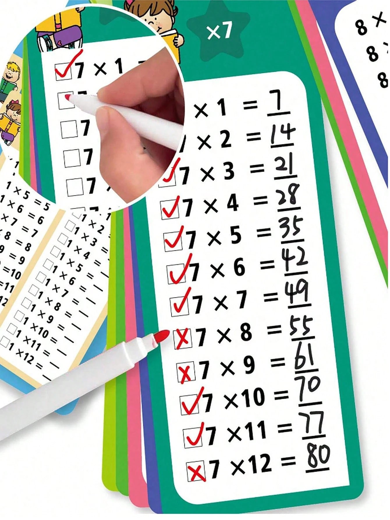 1 Set Children's Flash Cards Math Addition Subtraction Multiplication Division Practice Book Erasable Reusable Children's Learning Mental Calculation Training Cards School Training Math Textbook