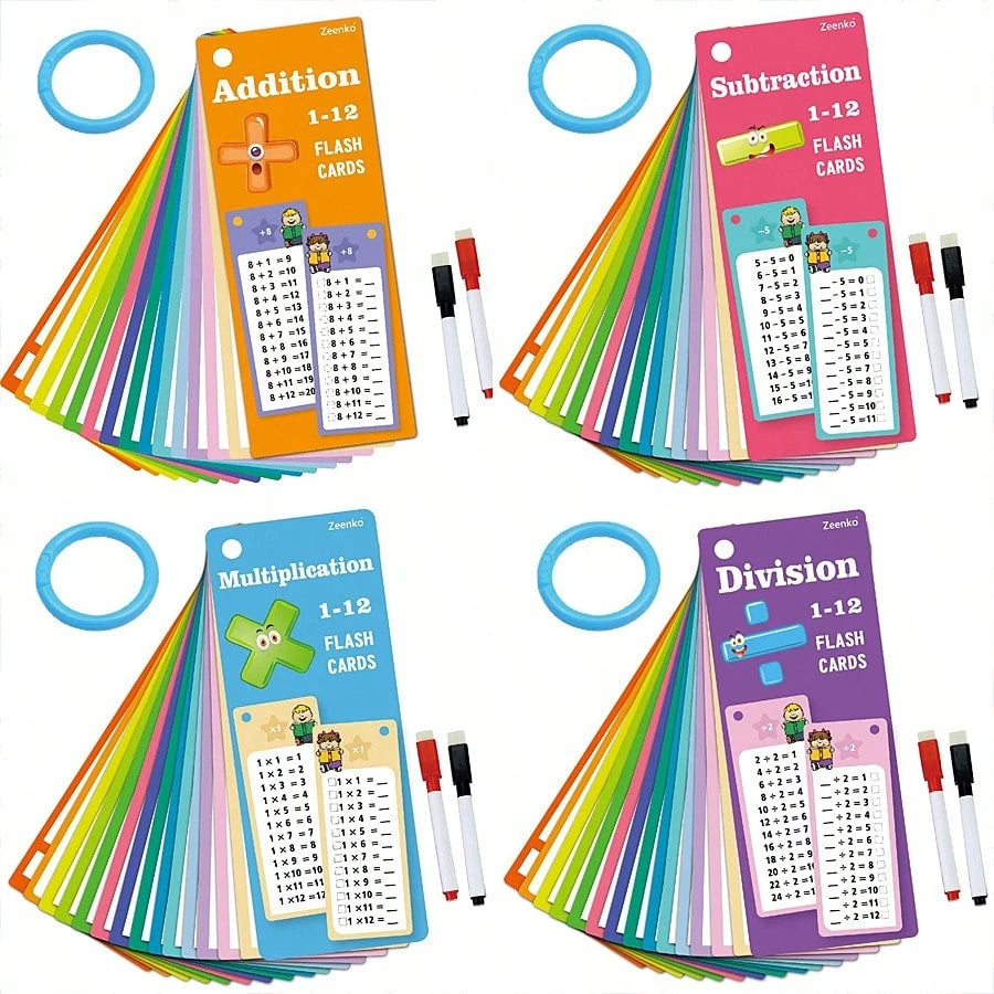 1 Set Children's Flash Cards Math Addition Subtraction Multiplication Division Practice Book Erasable Reusable Children's Learning Mental Calculation Training Cards School Training Math Textbook