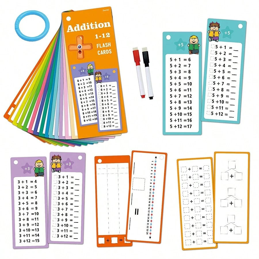 1 Set Children's Flash Cards Math Addition Subtraction Multiplication Division Practice Book Erasable Reusable Children's Learning Mental Calculation Training Cards School Training Math Textbook