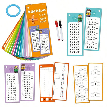 1 Set Children's Flash Cards Math Addition Subtraction Multiplication Division Practice Book Erasable Reusable Children's Learning Mental Calculation Training Cards School Training Math Textbook