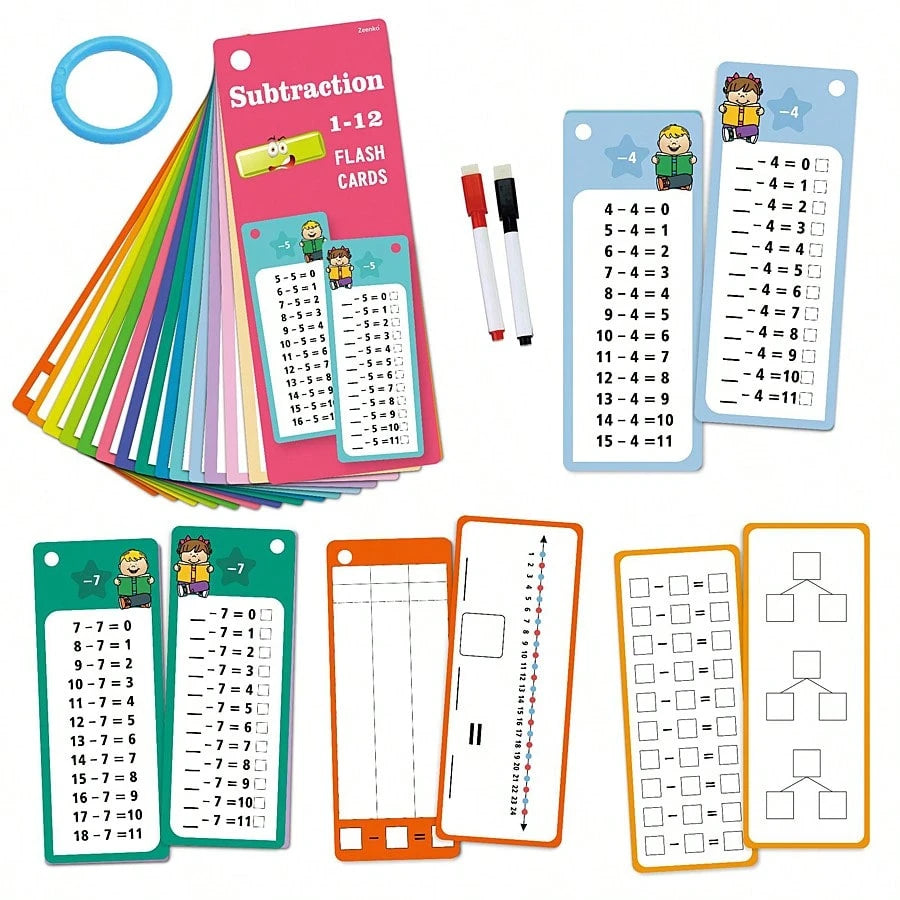 1 Set Children's Flash Cards Math Addition Subtraction Multiplication Division Practice Book Erasable Reusable Children's Learning Mental Calculation Training Cards School Training Math Textbook