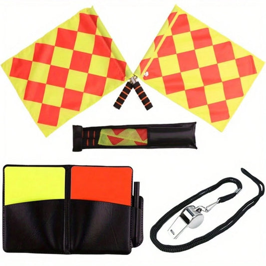 1 Set Football Referee Uniform Kit, Includes Red Card, Yellow Card, Metal Whistle (Random Color), 2 PVC/ABS Square Flags, With Storage Bag