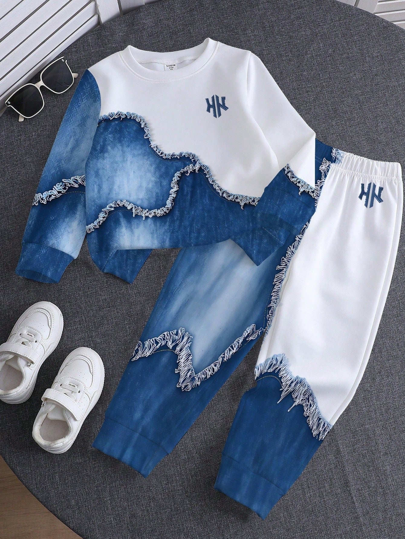 1 Set RANDO, Spring/Autumn New Baby Boys' Patchwork Pattern Crew Neck Sweatshirt And Long Pants Set, Fashionable Casual Versatile Outfit With Outstanding Style, Suitable For Daily Outings, School Comm