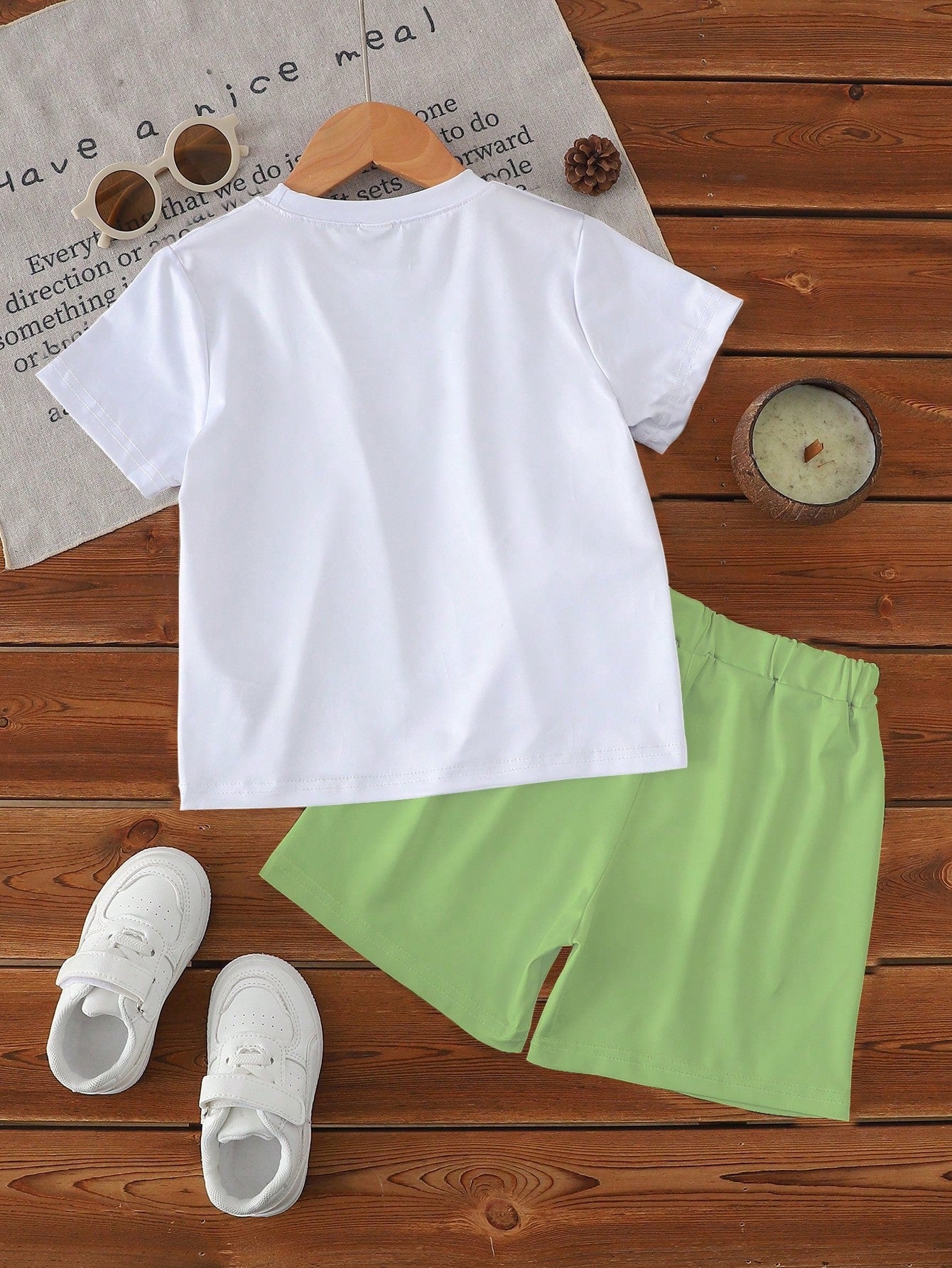 1 Set Toddler Boys' Summer Coconut Tree & Letter Print Short Sleeve Outfit, Suitable For Beach Vacation/Casual Play, Ideal For Outings, Spring/Summer