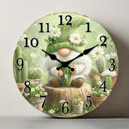1 Silent Wooden Wall Clock- Dreamy Cactus And Floral Design, Country Style Home Decor (Batteries Not Included), Suitable For Living Room, Bedroom