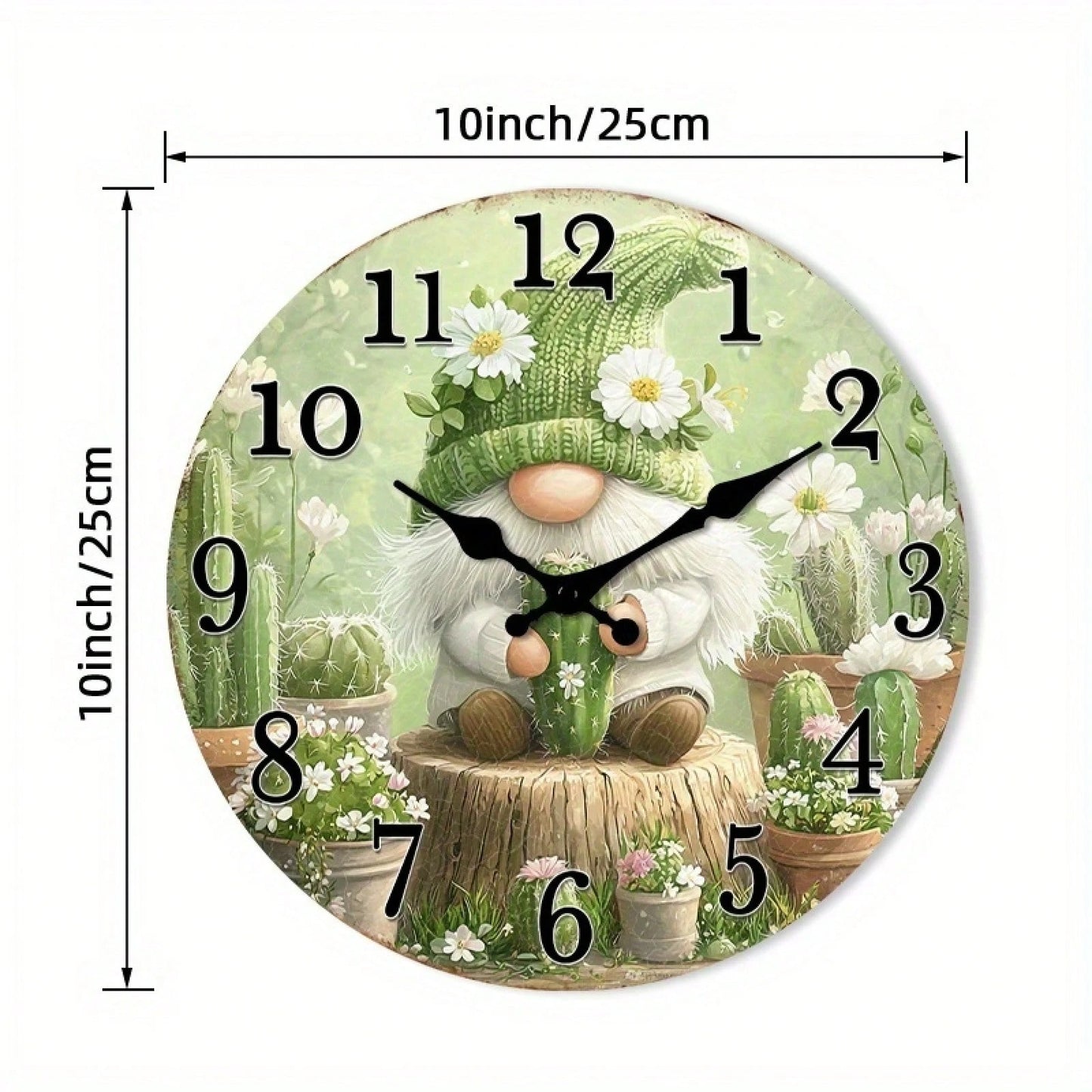 1 Silent Wooden Wall Clock- Dreamy Cactus And Floral Design, Country Style Home Decor (Batteries Not Included), Suitable For Living Room, Bedroom