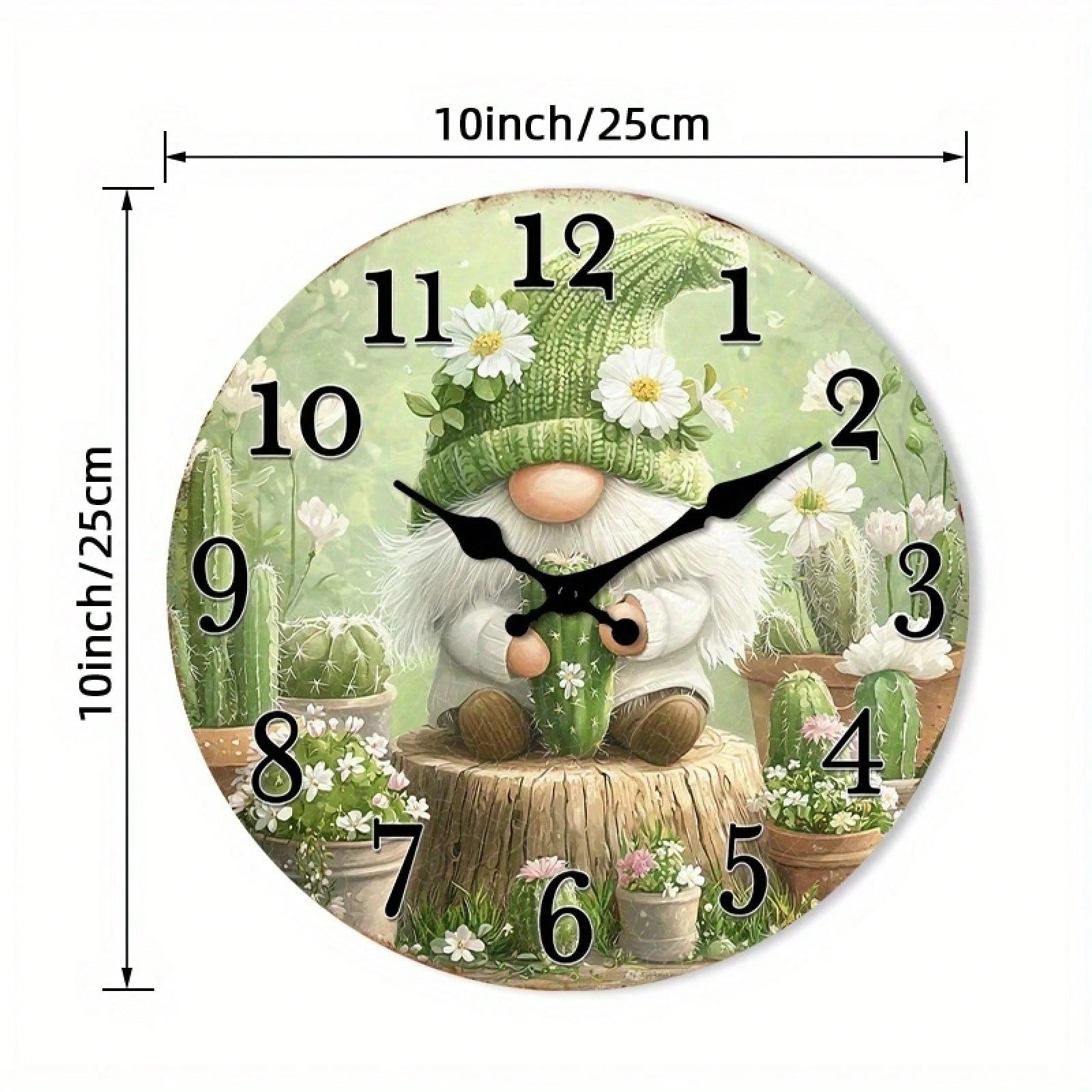 1 Silent Wooden Wall Clock- Dreamy Cactus And Floral Design, Country Style Home Decor (Batteries Not Included), Suitable For Living Room, Bedroom
