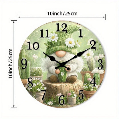 1 Silent Wooden Wall Clock- Dreamy Cactus And Floral Design, Country Style Home Decor (Batteries Not Included), Suitable For Living Room, Bedroom