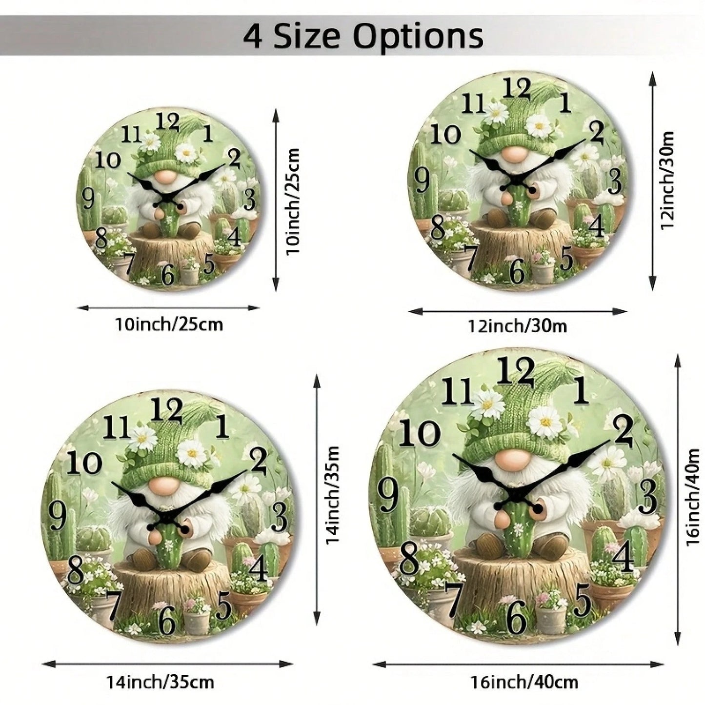 1 Silent Wooden Wall Clock- Dreamy Cactus And Floral Design, Country Style Home Decor (Batteries Not Included), Suitable For Living Room, Bedroom