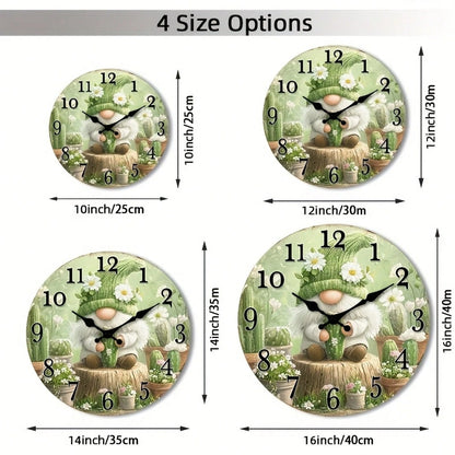 1 Silent Wooden Wall Clock- Dreamy Cactus And Floral Design, Country Style Home Decor (Batteries Not Included), Suitable For Living Room, Bedroom