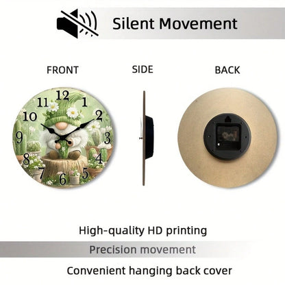 1 Silent Wooden Wall Clock- Dreamy Cactus And Floral Design, Country Style Home Decor (Batteries Not Included), Suitable For Living Room, Bedroom
