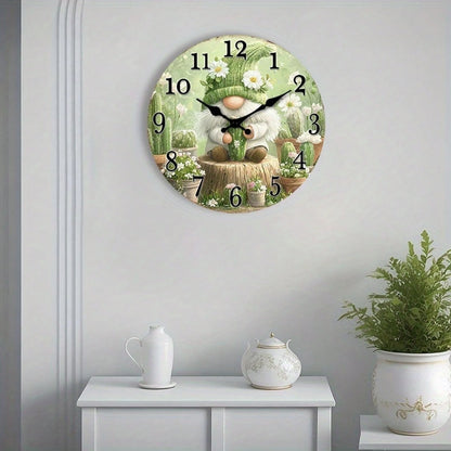 1 Silent Wooden Wall Clock- Dreamy Cactus And Floral Design, Country Style Home Decor (Batteries Not Included), Suitable For Living Room, Bedroom