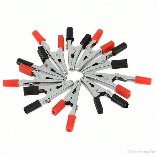 10 Pcs Electrical Test Clamps- Metal Alligator Clips With Red & Black Insulated Handles For Circuit Testing, Battery Charging & DIY Projects (Bulk Pack)