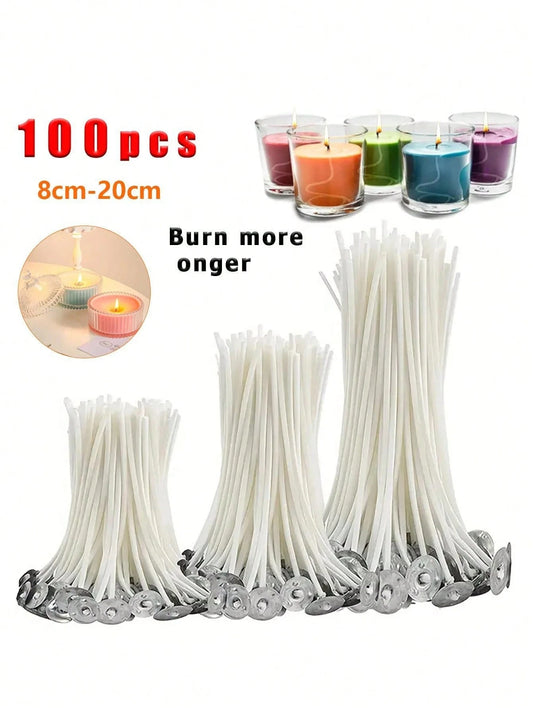 100pcs Candle Wicks For Making Candles, Waxed Wicks For Candle Making DIY,Smokeless Candle Wicks