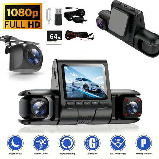 1080P Dual Camera, Dash Cam For Cars, Front And Inside, Car Camera With IR Night Vision, Loop Recording, Wide Angle Car DVR Camera With 2 Inch IPS Screen, Dual Lens Car Dashboard Video Cam