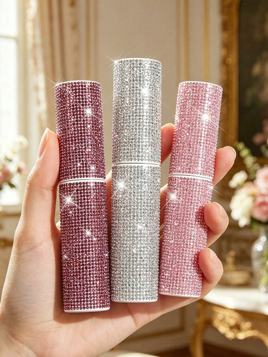 10ml Rhinestone Rotating Perfume Bottle, Mini Fully Rhinestone Empty Perfume Bottle, Portable Refillable Spray Bottle, Shiny Crystal Decorated Travel Perfume Sprayer, Luxury Creative Toner Portable Ex