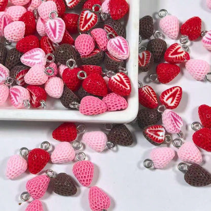 10pcs Cute 3D Mini Realistic Strawberry Resin Pendants Cartoon Fruit Earrings Necklace Craft Accessories