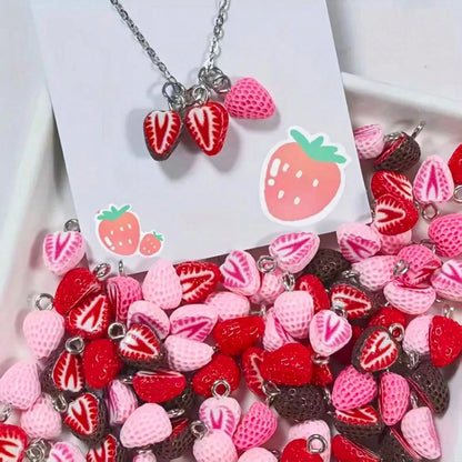 10pcs Cute 3D Mini Realistic Strawberry Resin Pendants Cartoon Fruit Earrings Necklace Craft Accessories