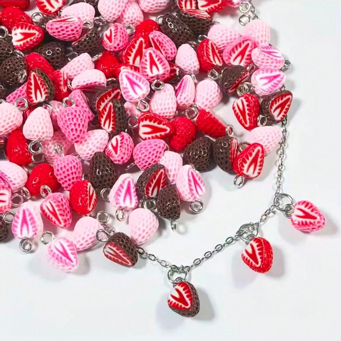 10pcs Cute 3D Mini Realistic Strawberry Resin Pendants Cartoon Fruit Earrings Necklace Craft Accessories