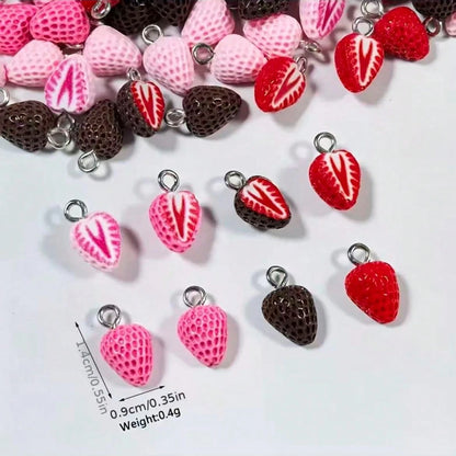10pcs Cute 3D Mini Realistic Strawberry Resin Pendants Cartoon Fruit Earrings Necklace Craft Accessories