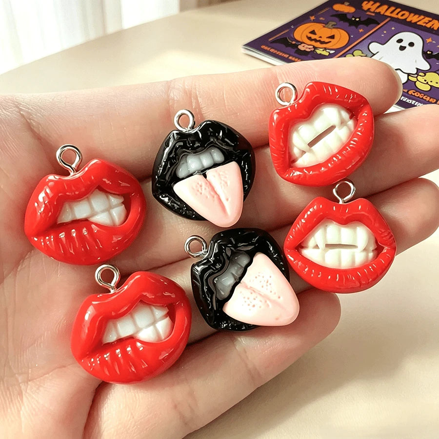 10pcs Fun Sexy Red Lips Resin Charms- Hip Hop Style Pendants, Suitable For DIY Earrings, Keychains And Jewelry Making- Perfect For Halloween, Personalized Theme- Random Mix
