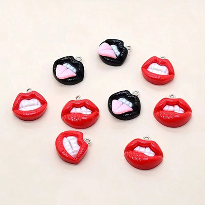 10pcs Fun Sexy Red Lips Resin Charms- Hip Hop Style Pendants, Suitable For DIY Earrings, Keychains And Jewelry Making- Perfect For Halloween, Personalized Theme- Random Mix