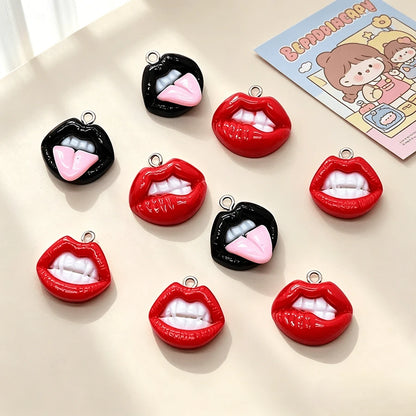 10pcs Fun Sexy Red Lips Resin Charms- Hip Hop Style Pendants, Suitable For DIY Earrings, Keychains And Jewelry Making- Perfect For Halloween, Personalized Theme- Random Mix