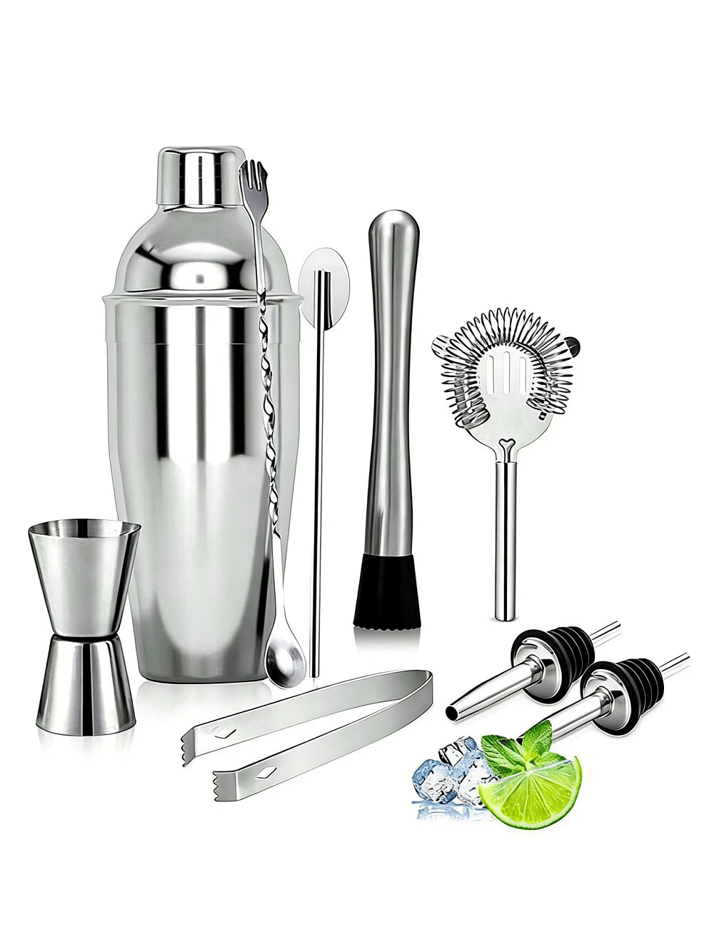 10pcs Stainless Steel Bartender Tools Set, Cocktail Shaker, Jigger, Muddler, Bar Accessories For Party Drink Mixer, Gift For Father