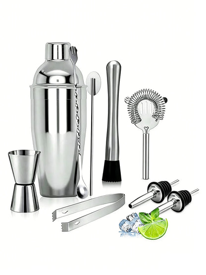 10pcs Stainless Steel Bartender Tools Set, Cocktail Shaker, Jigger, Muddler, Bar Accessories For Party Drink Mixer, Gift For Father