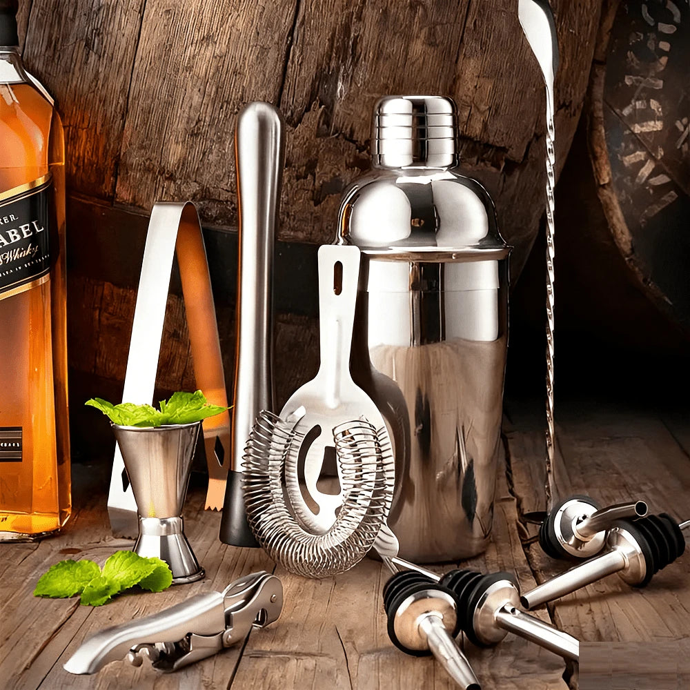 10pcs Stainless Steel Bartender Tools Set, Cocktail Shaker, Jigger, Muddler, Bar Accessories For Party Drink Mixer, Gift For Father