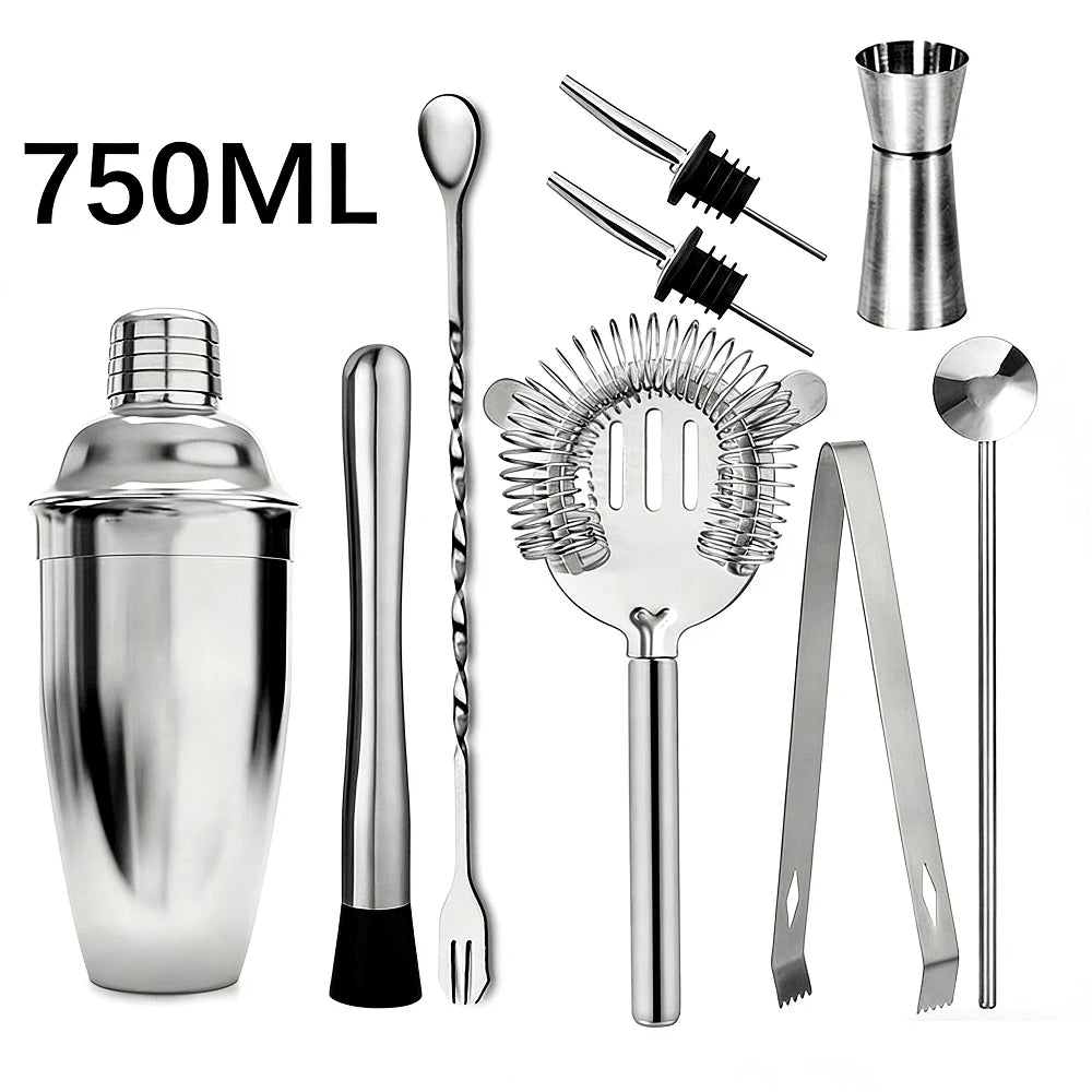 10pcs Stainless Steel Bartender Tools Set, Cocktail Shaker, Jigger, Muddler, Bar Accessories For Party Drink Mixer, Gift For Father