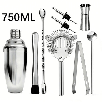 10pcs Stainless Steel Bartender Tools Set, Cocktail Shaker, Jigger, Muddler, Bar Accessories For Party Drink Mixer, Gift For Father
