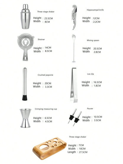10pcs Stainless Steel Bartender Tools Set, Cocktail Shaker, Jigger, Muddler, Bar Accessories For Party Drink Mixer, Gift For Father