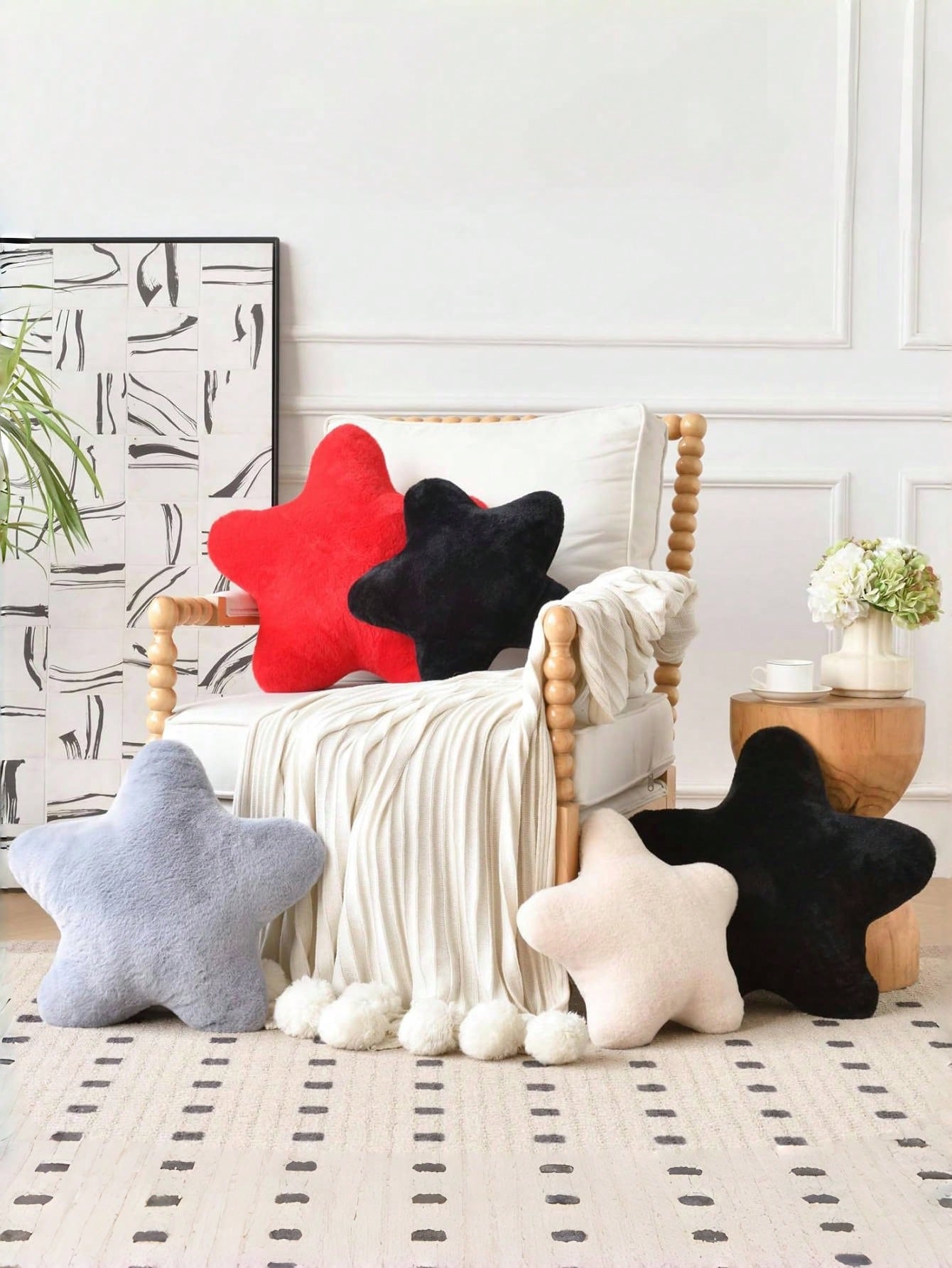 11.81"/15.74" Cute Star Shaped Throw Pillow, Soft Faux Fur Material, Christmas Decoration For Sofa, Bedroom, Living Room, Great Christmas Gift For Family And Friends