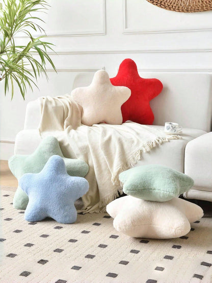 11.81"/15.74" Cute Star Shaped Throw Pillow, Soft Faux Fur Material, Christmas Decoration For Sofa, Bedroom, Living Room, Great Christmas Gift For Family And Friends