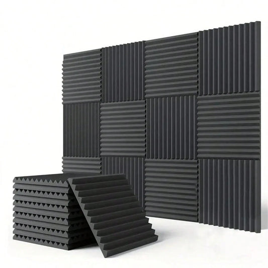 12/24pcs Black Sound-Absorbing Foam Panels, 30*30cm, Flame Retardant, High Density, Quick Recovery, Easy Installation, Wedge-Shaped Acoustic Panels, Suitable For Recording Studio, Home Theater, Gaming