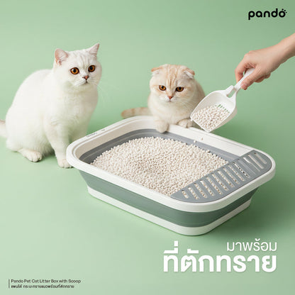 (สินค้าพร้อมส่ง 15 ก.ย.) pando pet cat litter box with scoop กระบะทรายแมวพร้อมที่ตักทราย