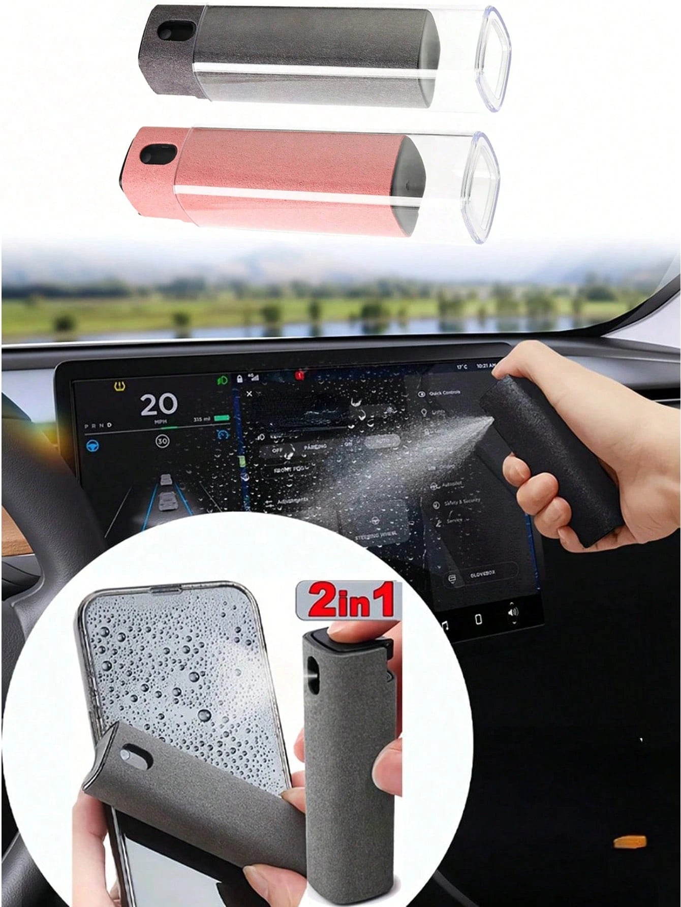 15ml Scratch-Free Screen Cleaning Solution, Car Cleaning Supplies, With Microfiber Cleaning Cloth, Suitable For All Phone, Laptop And Tablet Screens, Portable Screen Cleaning Kit, Women's Car Accessor