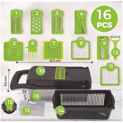 16-In-1 Multifunctional Manual Vegetable Chopper With 8 Blades, Container & Lid, Multi-Purpose Kitchen Slicer Dicer Cutter For Onion Potato Fruit Food Prep Gadget