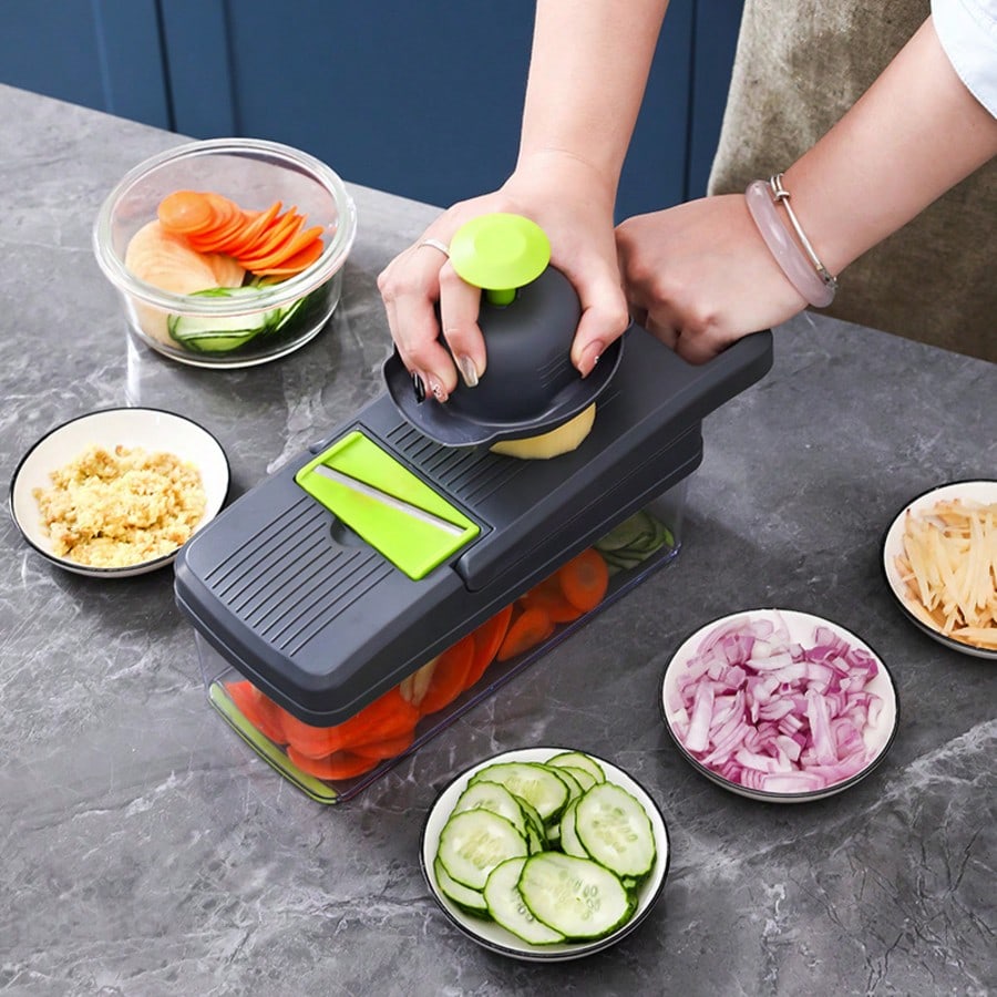 16-In-1 Multifunctional Manual Vegetable Chopper With 8 Blades, Container & Lid, Multi-Purpose Kitchen Slicer Dicer Cutter For Onion Potato Fruit Food Prep Gadget