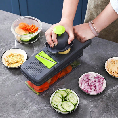 16-In-1 Multifunctional Manual Vegetable Chopper With 8 Blades, Container & Lid, Multi-Purpose Kitchen Slicer Dicer Cutter For Onion Potato Fruit Food Prep Gadget