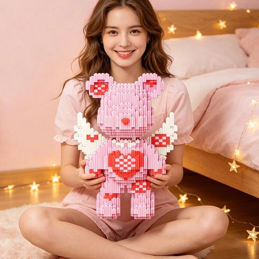 1680pcs Mini Building Blocks Angel Bear DIY Bricks Model, Mosaic Micro Particle Assembly Toy, Creative Desktop Ornament, Collectible Decor, Perfect Gift For Birthday, Valentine's Day, Back To School &