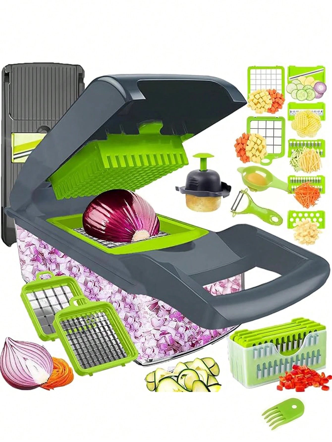 16pcs Complete Set Manual Food Chopper Slicer Dicer, Versatile Vegetable Cutter For Salads, Interchangeable Blades For Onion, Potato, Kitchen Utensils