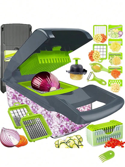 16pcs Complete Set Manual Food Chopper Slicer Dicer, Versatile Vegetable Cutter For Salads, Interchangeable Blades For Onion, Potato, Kitchen Utensils